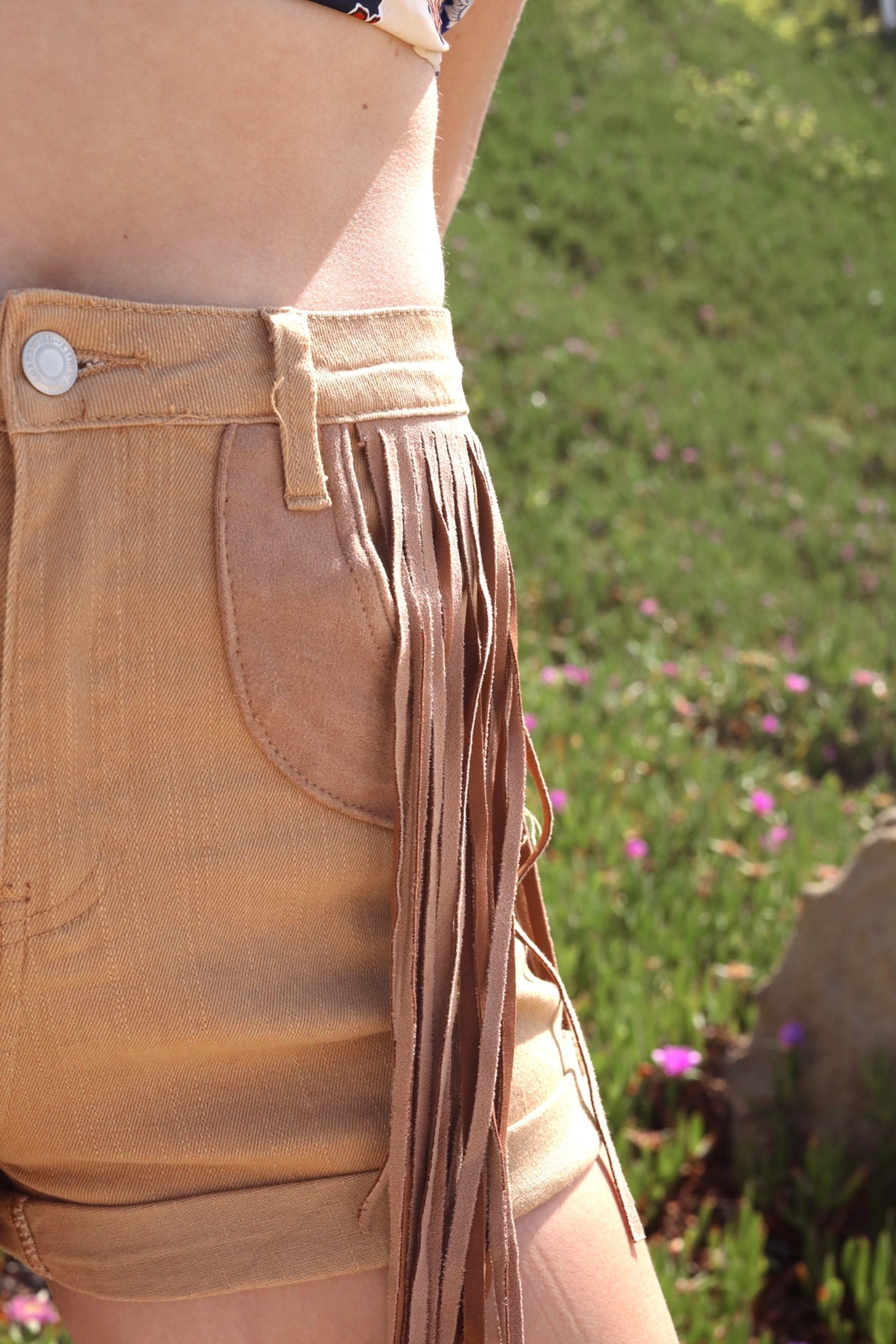 Paloma Fringe Shorts in Sand