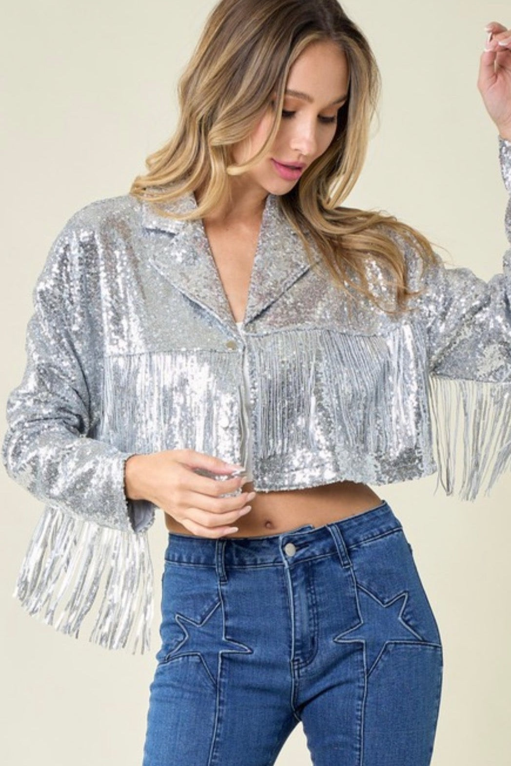 Moxie Fringe Jacket in Silver