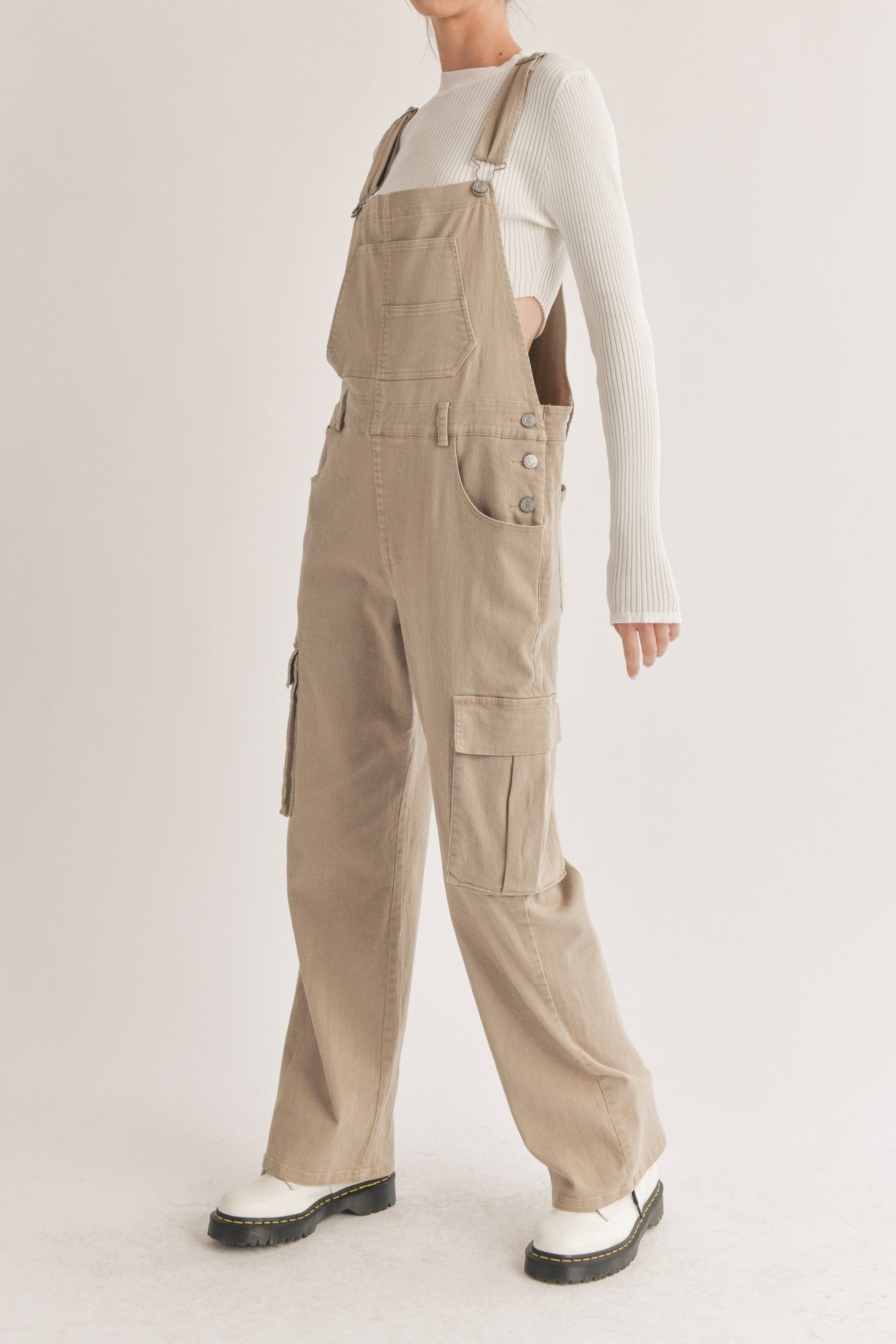 Olivia Denim Overalls in Latte