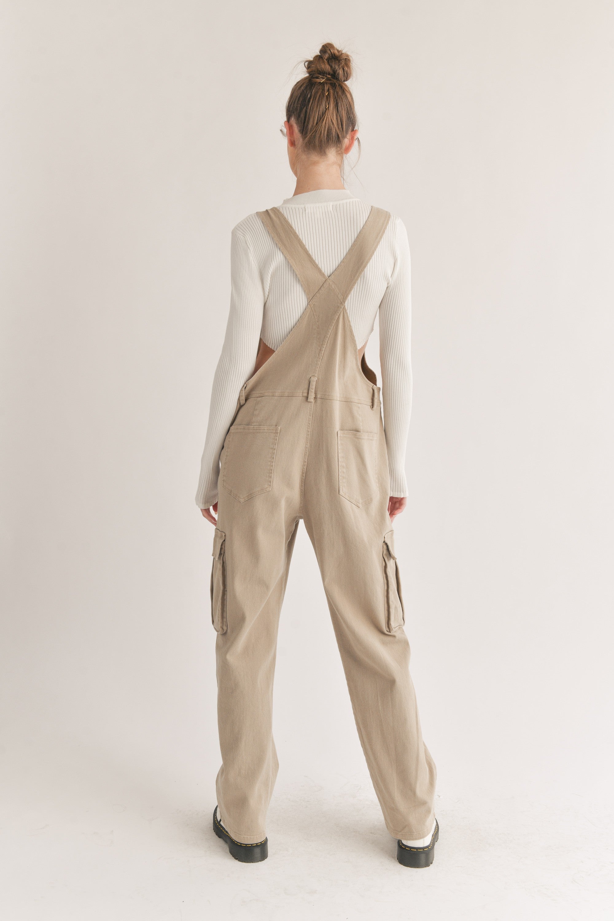 Olivia Denim Overalls in Latte