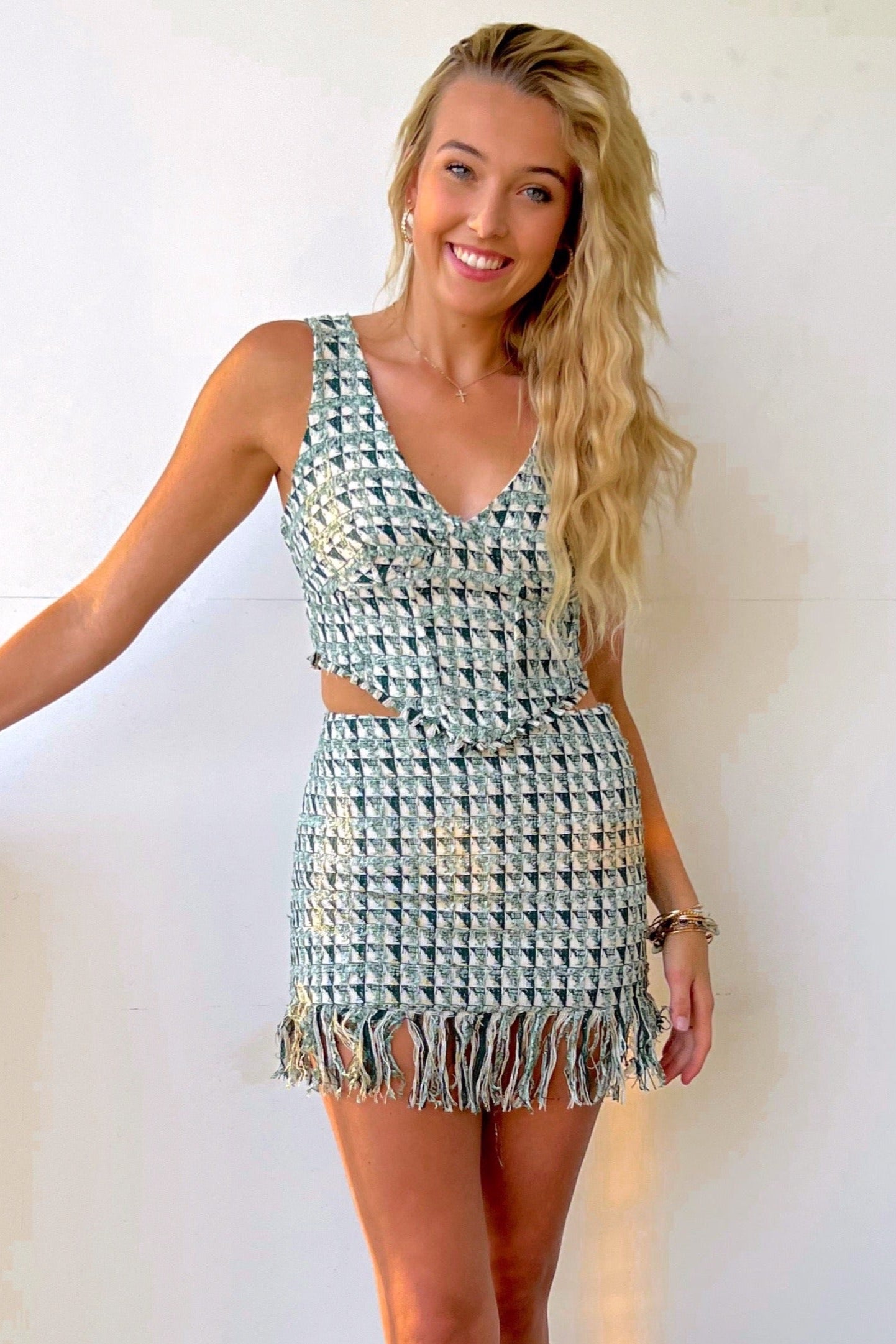 Mable Houndstooth Set in Green Medium