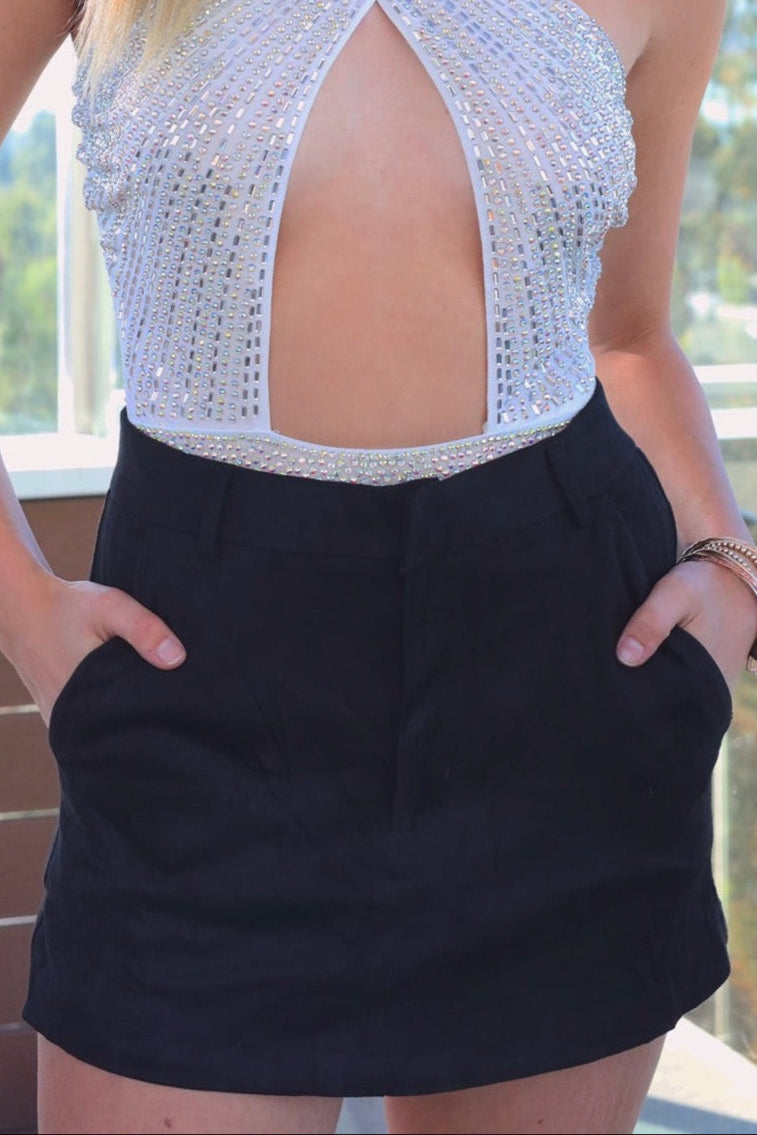 Emma Skort in Black Suede