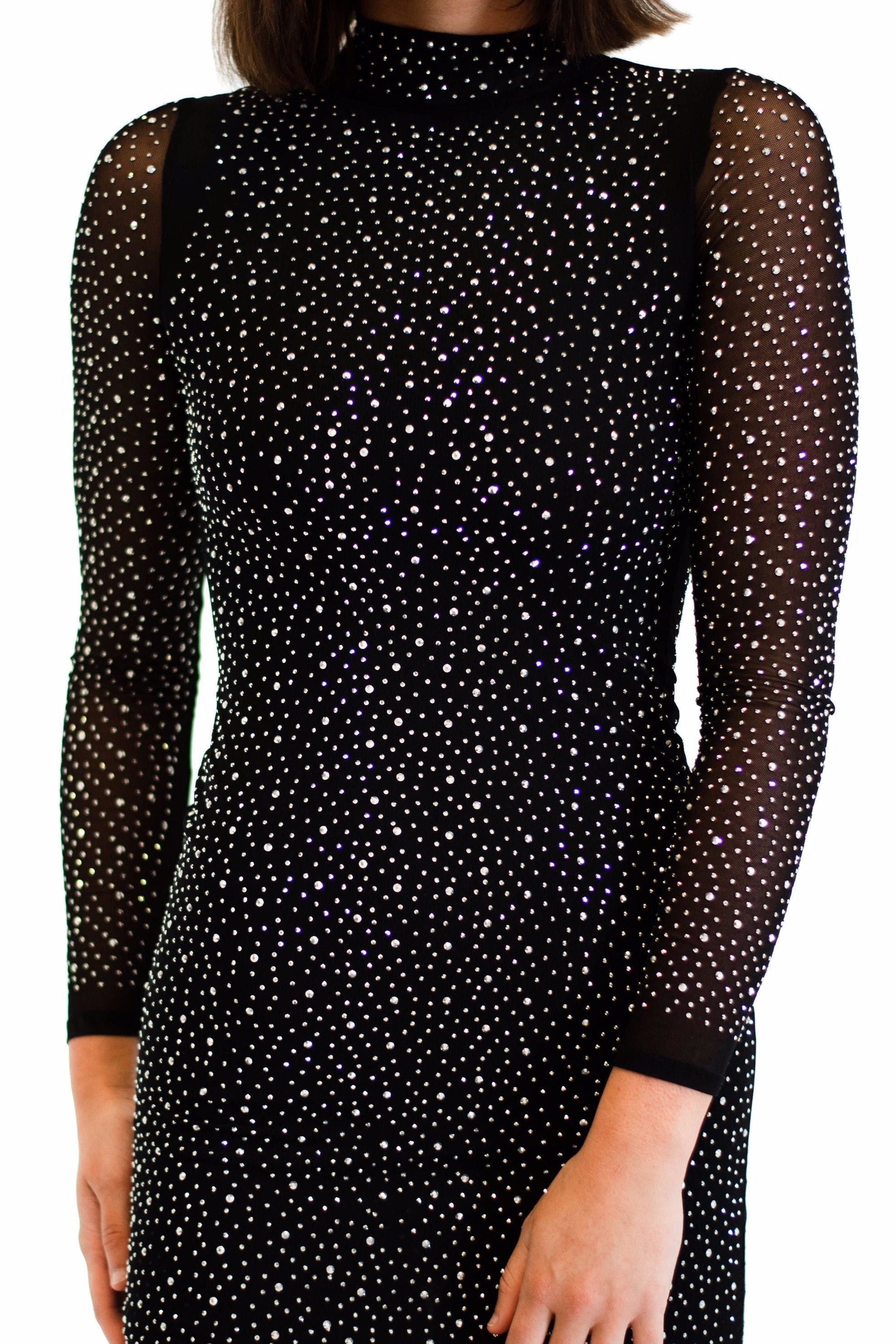 Ryan Rhinestone Mini Dress in Black
