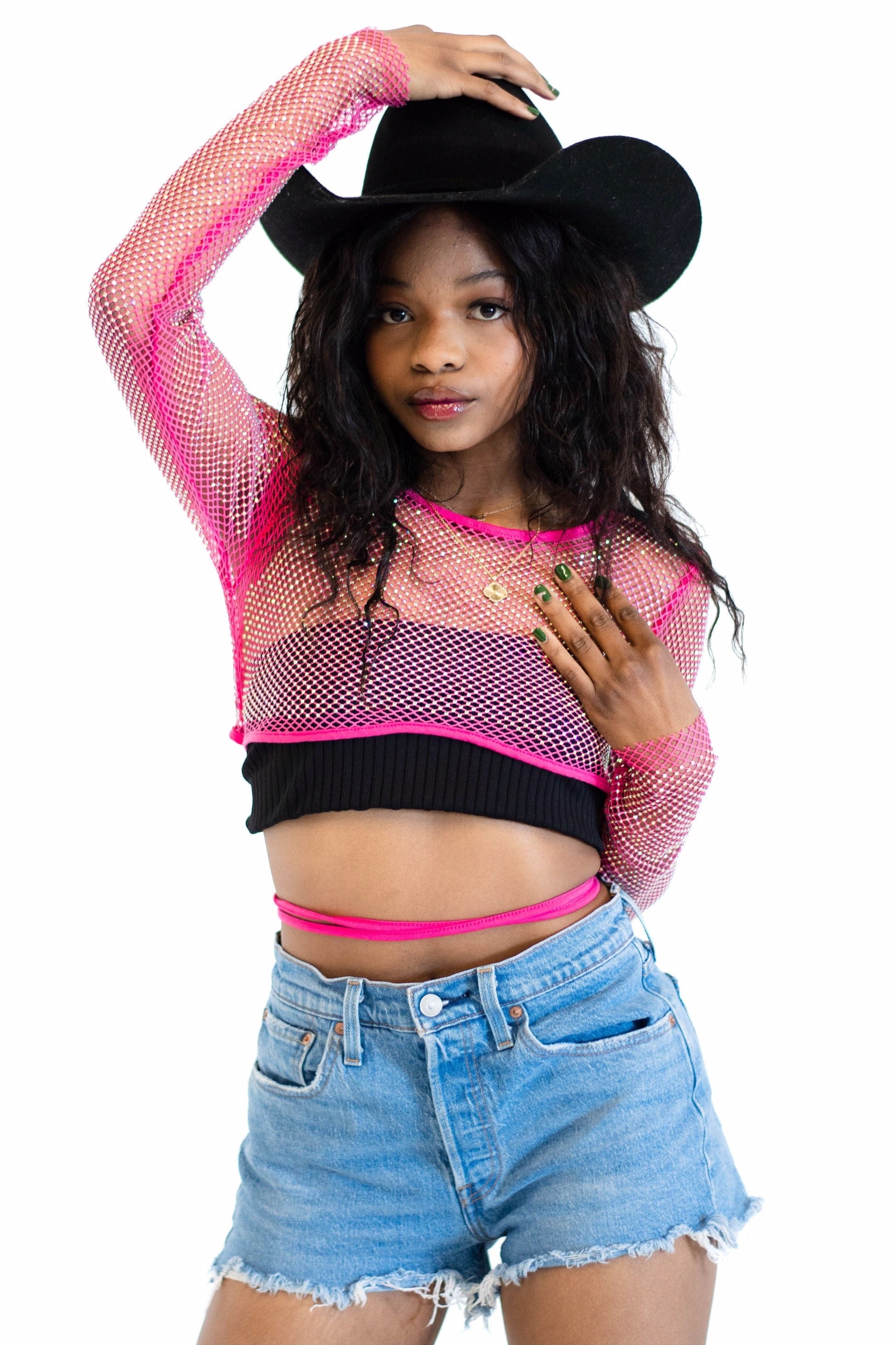 Chloe Rhinestone Long Sleeve Top in Pink