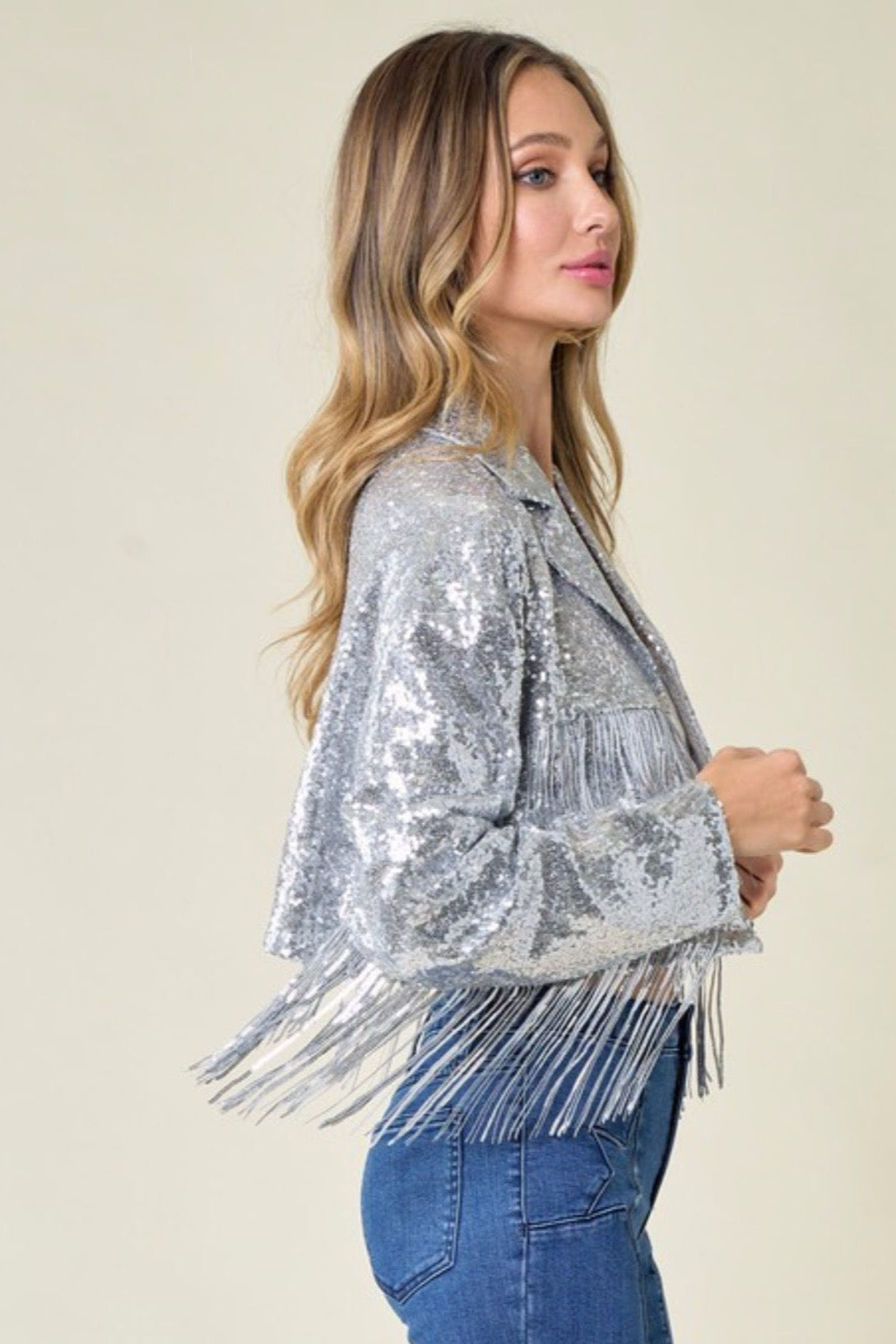 Moxie Fringe Jacket in Silver