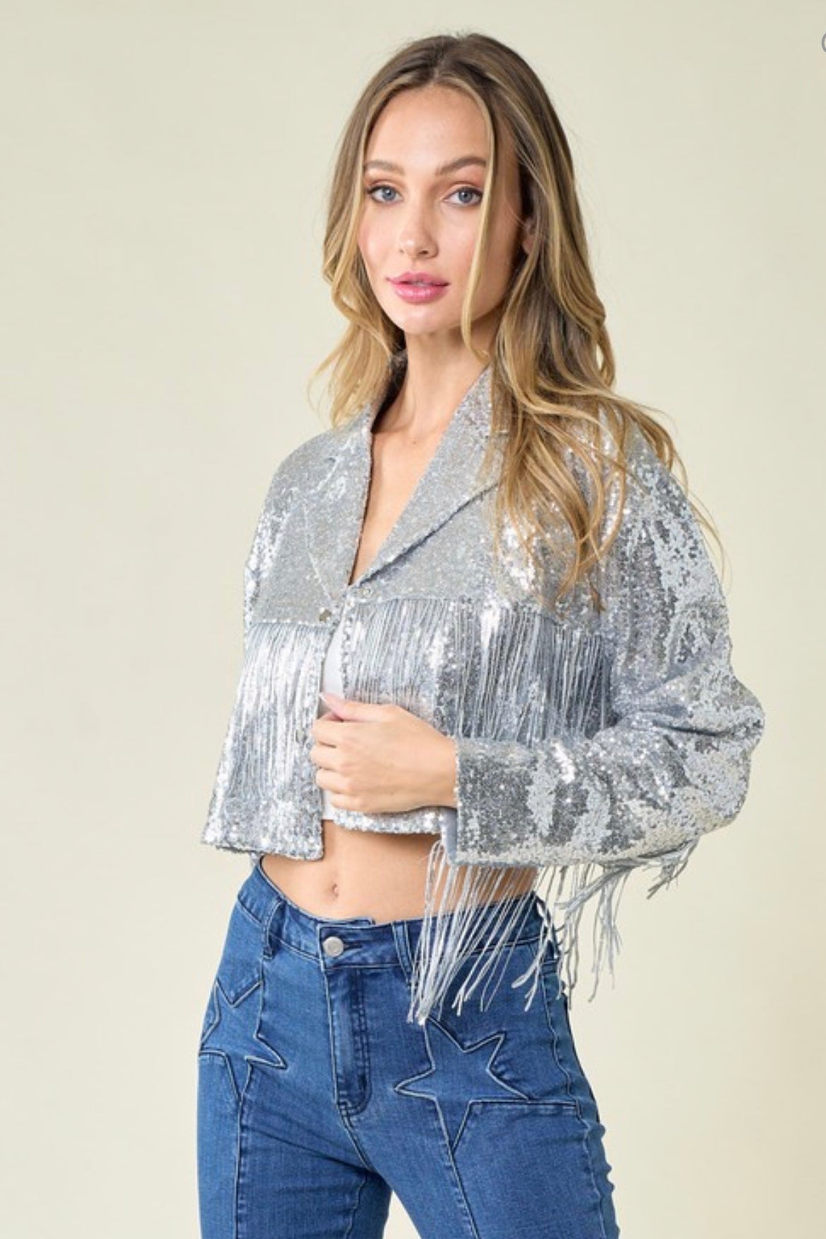 Moxie Fringe Jacket in Silver