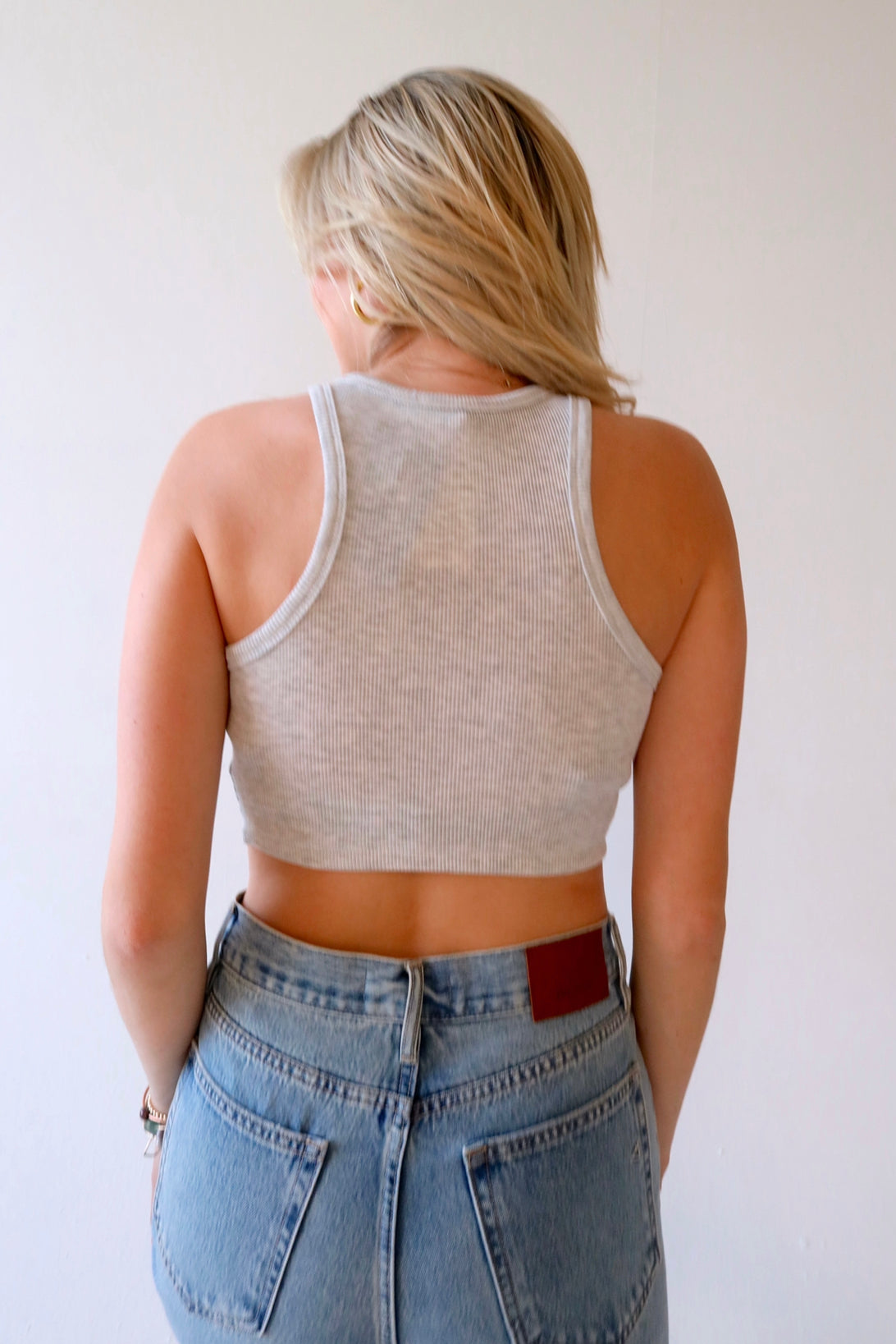 Basic Cropped Halter Tank in Gray