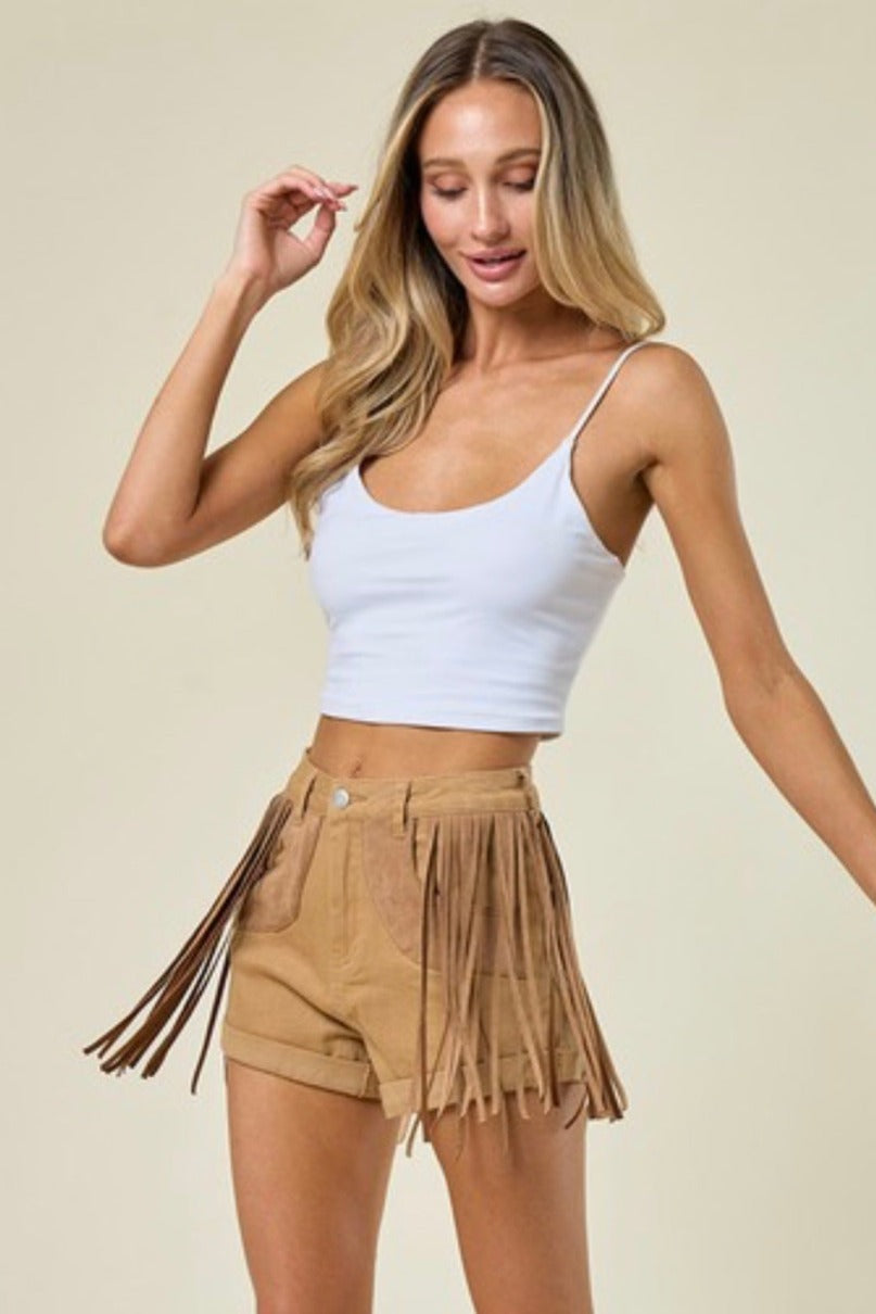 Paloma Fringe Shorts in Sand